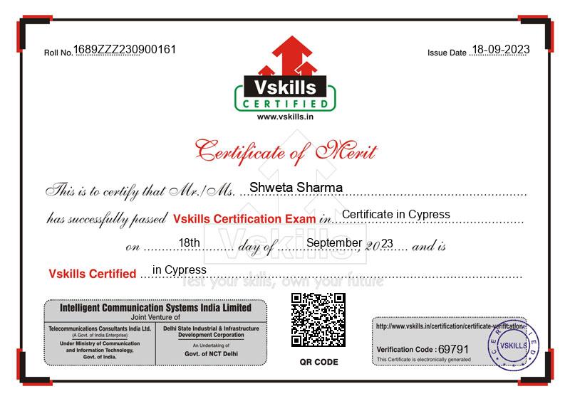 Shweta Sharma Certificate in Cypress