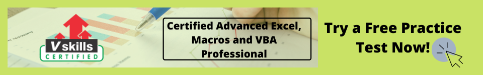 Certified Advanced Excel, Macros and VBA Professional free test